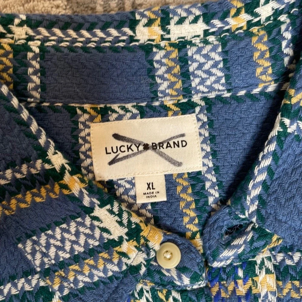 NEW Lucky Brand Mens XL Blue Herringbone Flannel Humboldt Utility Shirt Long Sle